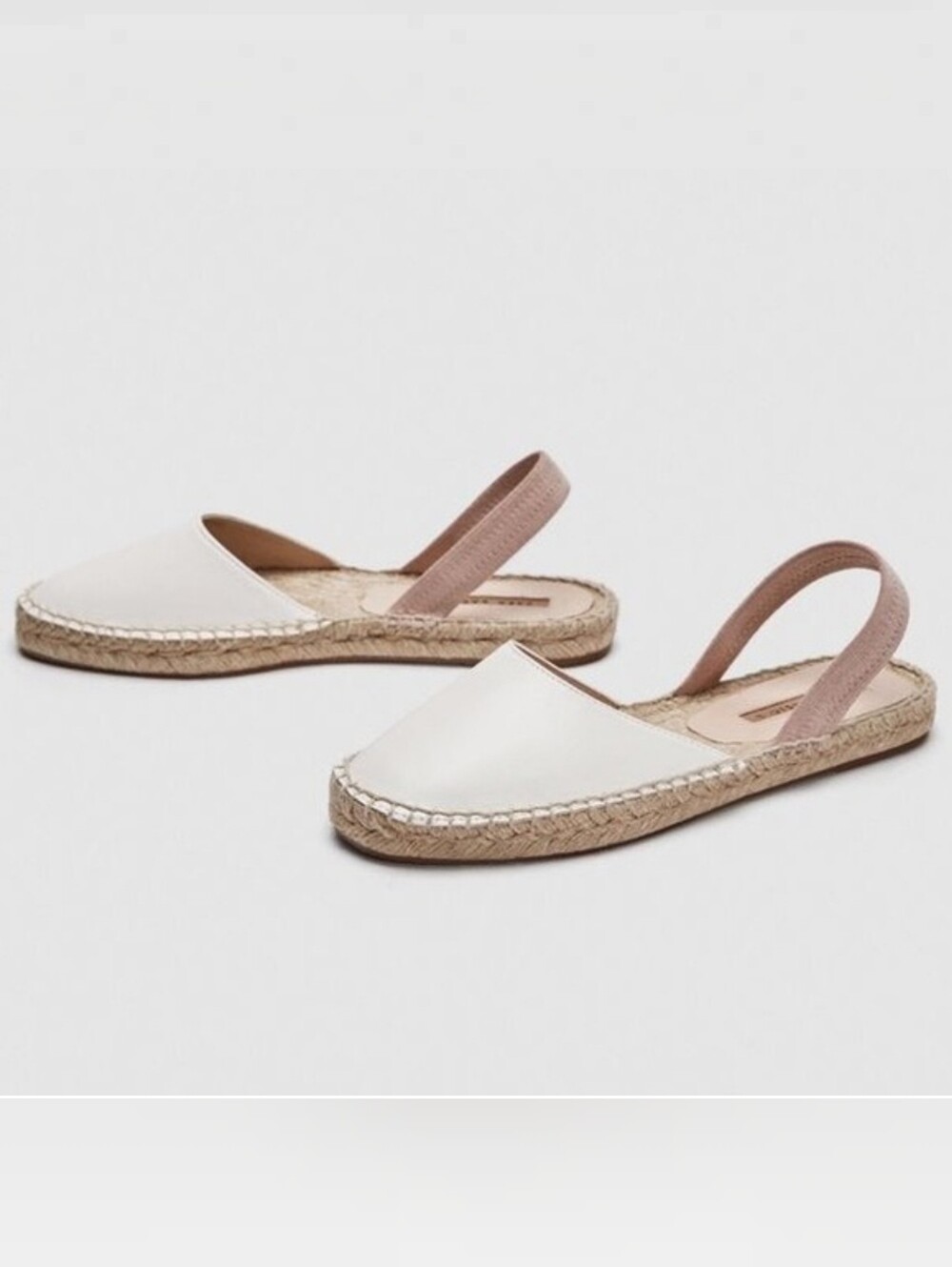 Zara Basic White Leather Slingback Espadrilles size 8